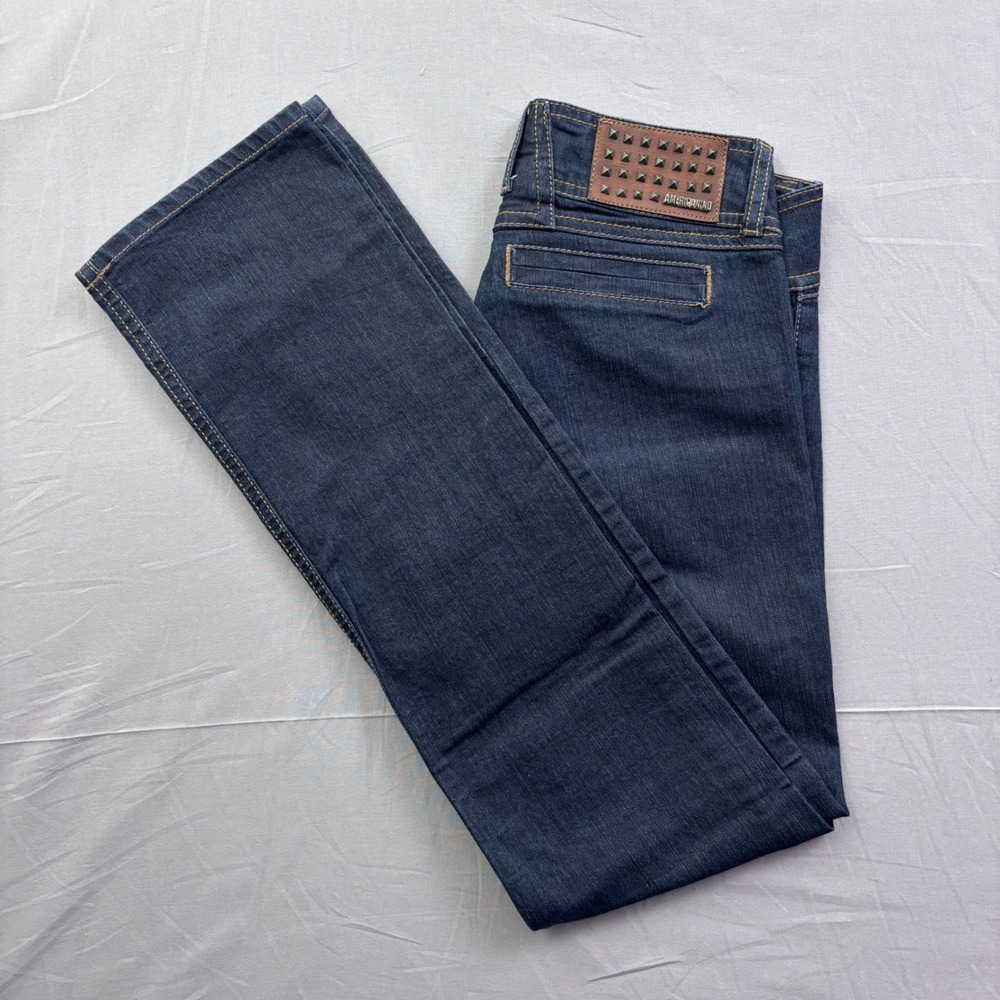Americanino Virginia Dark Wash Straight Leg Studded Leather Patch Jeans Size 6